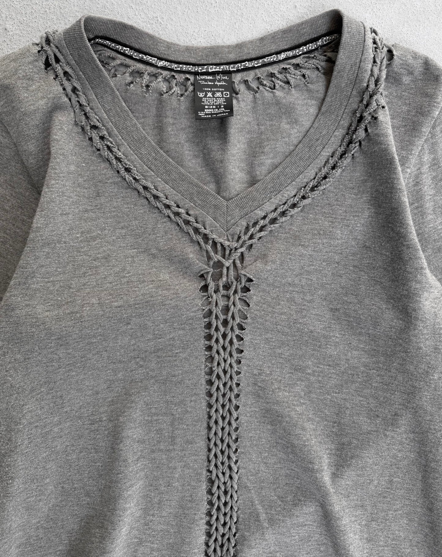 Number (N)ine SS07 “About a Boy” Braided Cutout Grey T-shirt