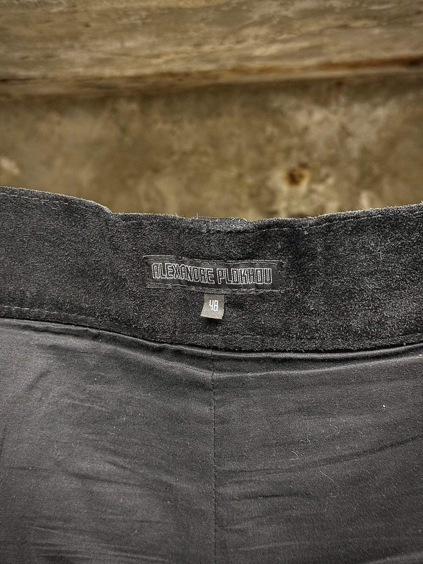 Alexandre Plokhov 2010s Asymmetrical Drop-crotch Suede Lambskin Leather Pants detail | DRIEW GARMENTS