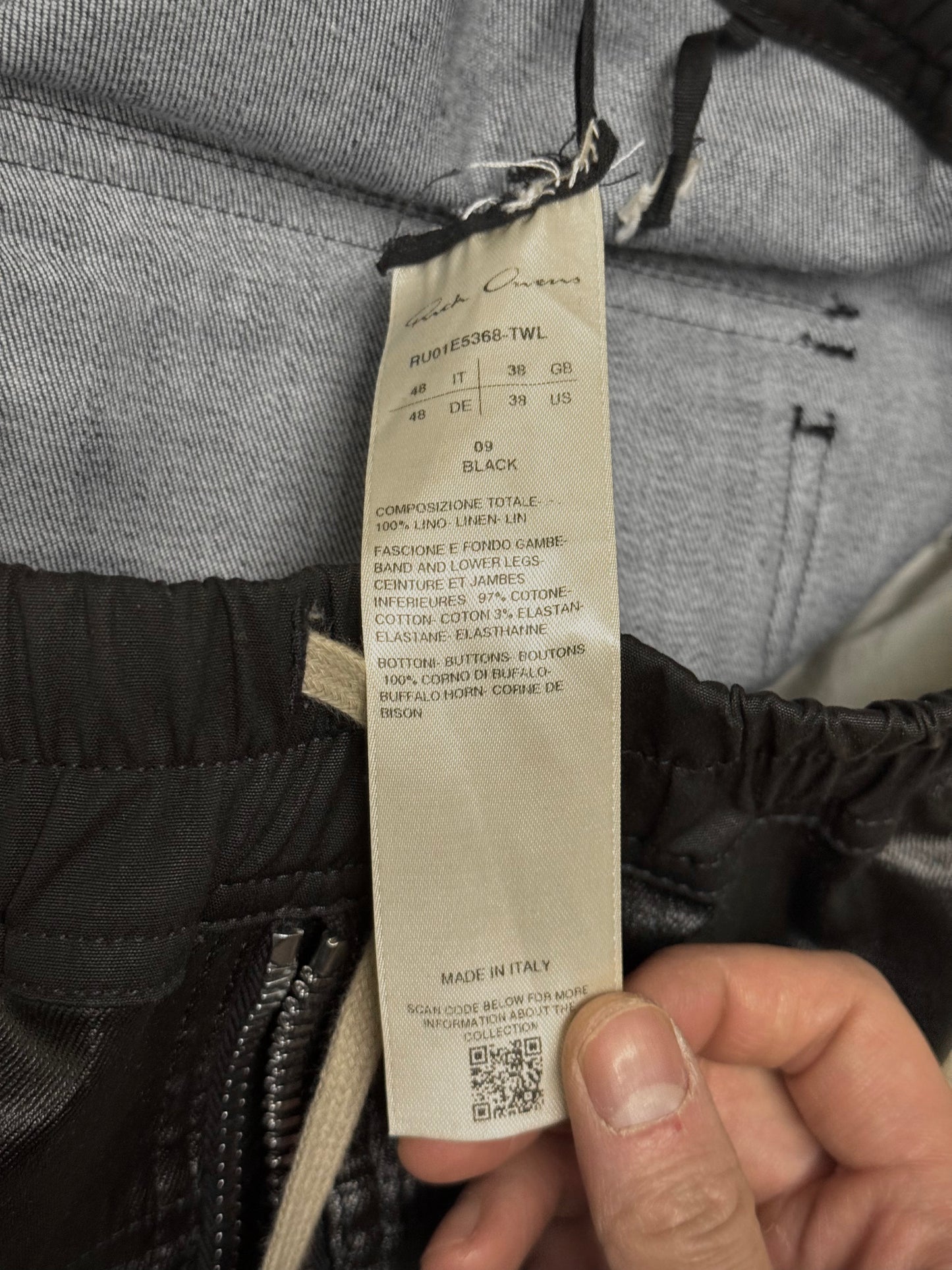 Rick Owens SS24 "LIDO" Coated Linen Bauhaus Zip Cargo Pants