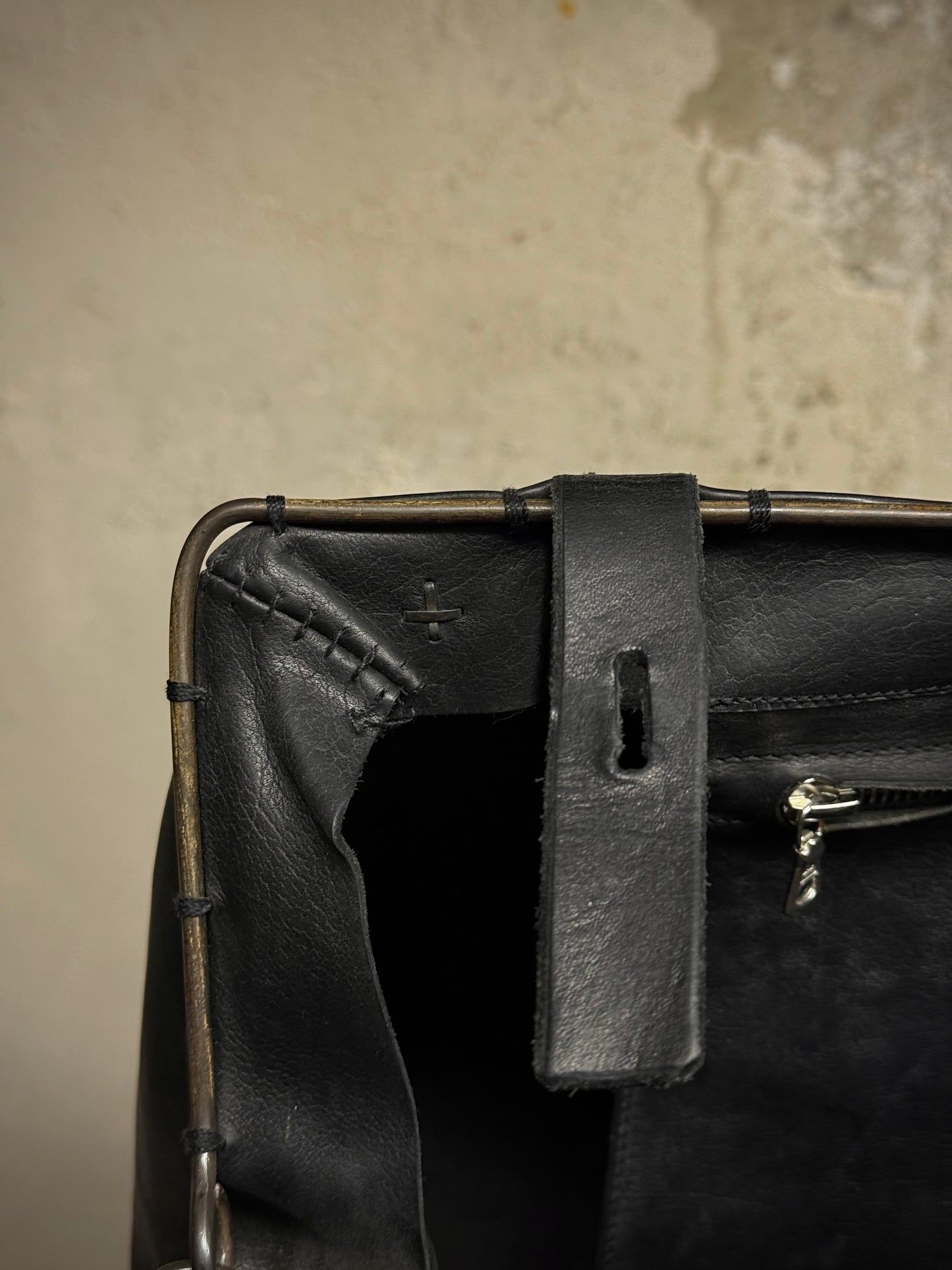 m.a+ by Maurizio Amadei Early 2010s Overlock Iron Rim Large Cow Leather Doctor Bag