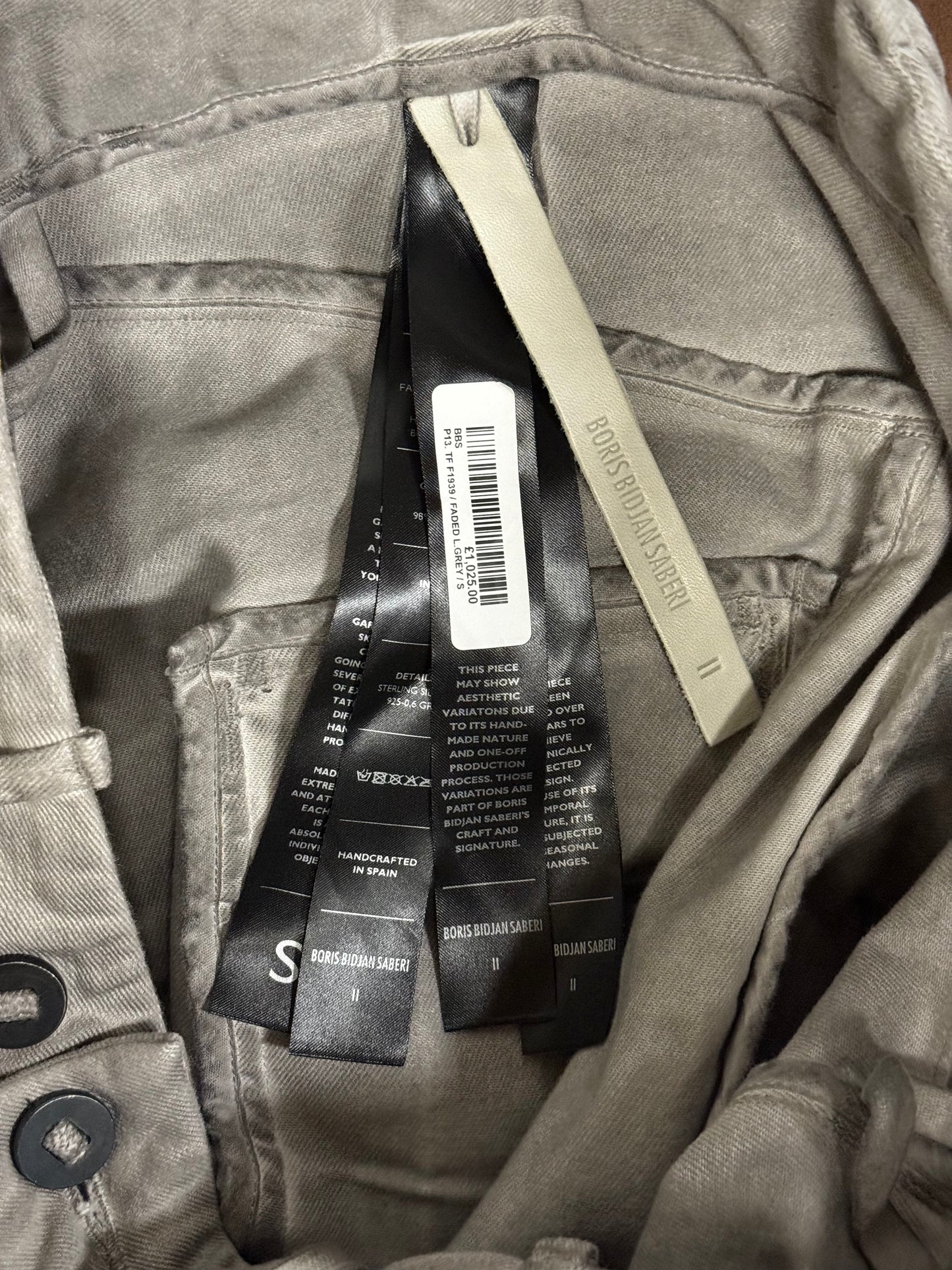 Boris Bidjan Saberi AW24 ‘P13 TF F1939’ Faded Light Grey Resin Dyed Denim