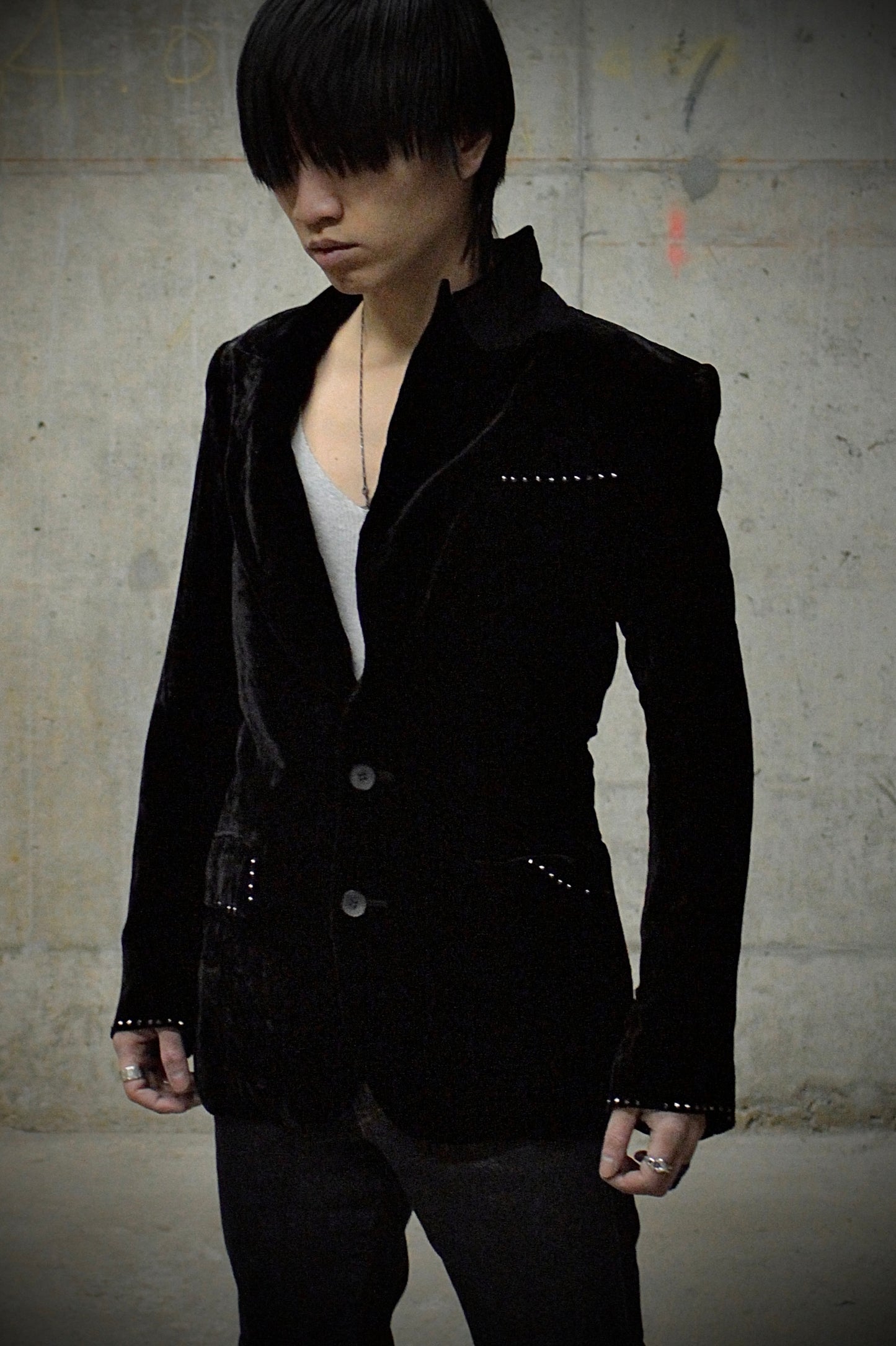 roen by Hiromu Takahara Early 00s Swarovski Crystal Stud Crushed Velvet Blazer