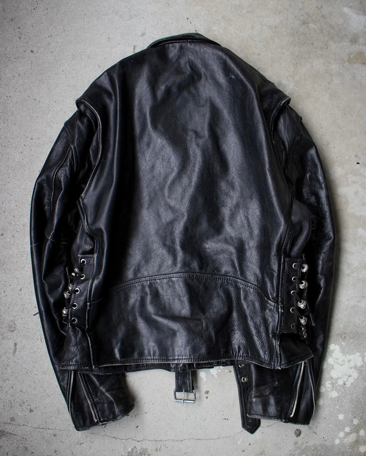 Vintage 1990s Custom Made Punk Calfskin Leather Biker Jacket