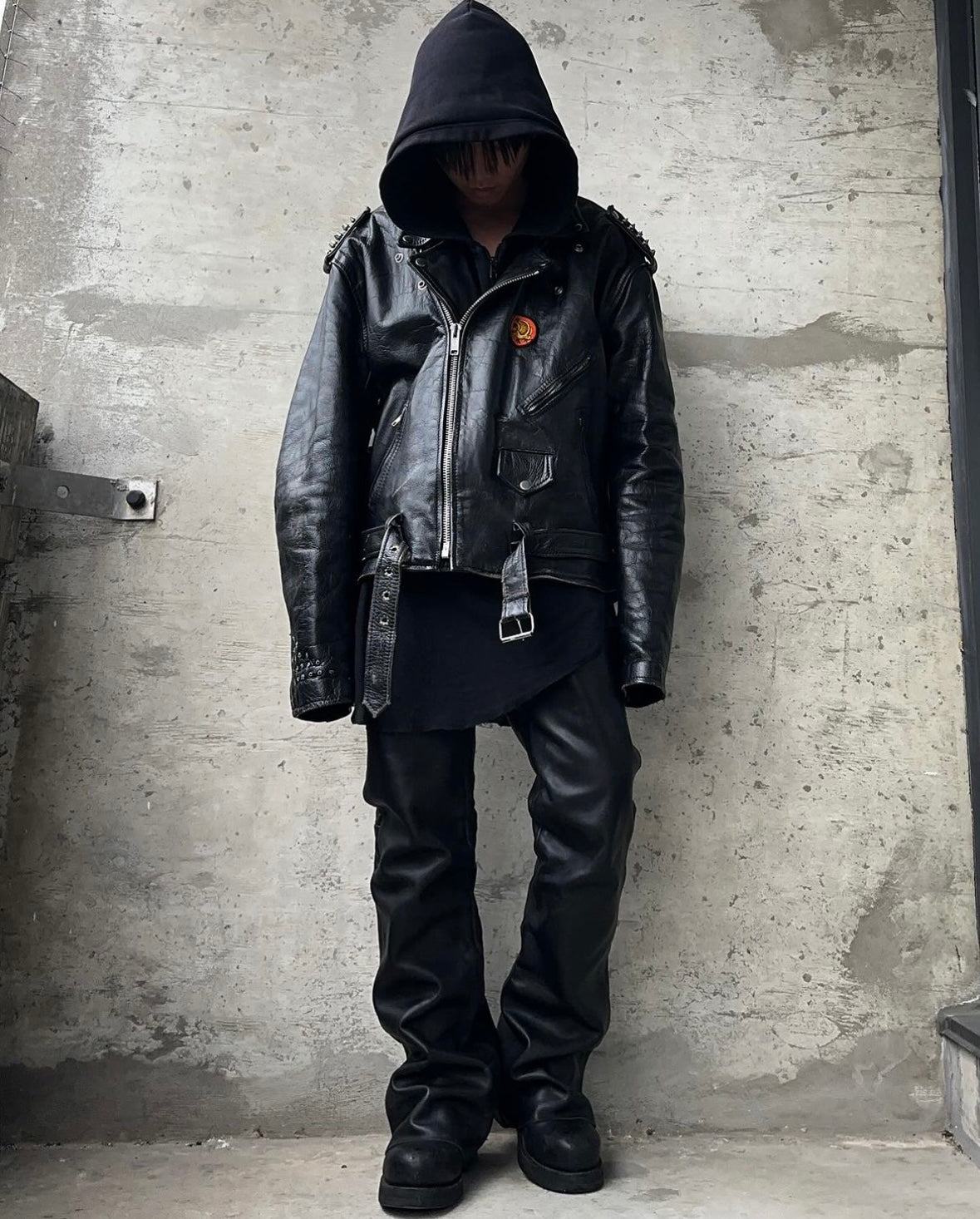 Vintage 1990s Custom Made Punk Calfskin Leather Biker Jacket
