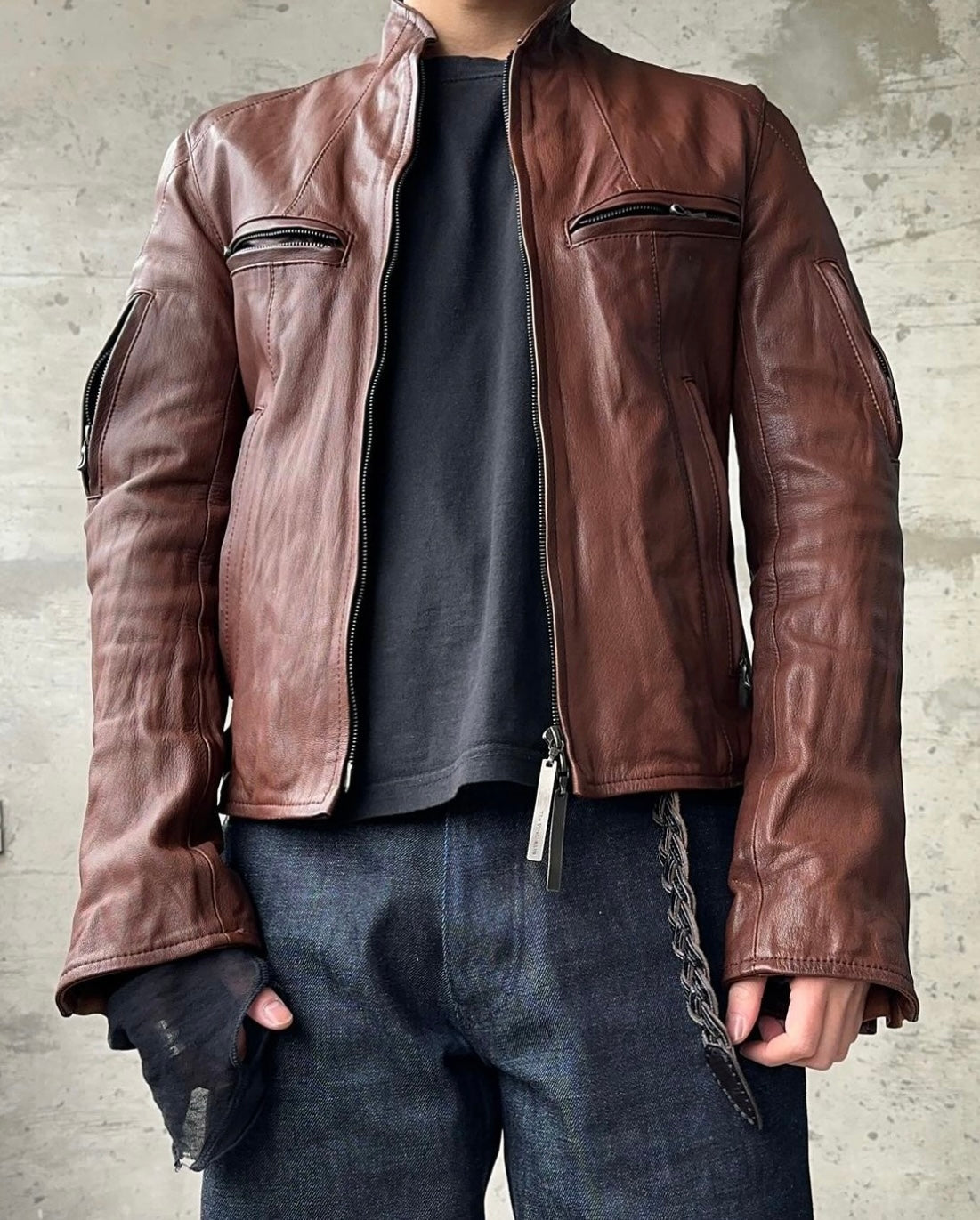 The Viridi-anne AW08 Goat Skin Multi-Zip Leather Jacket
