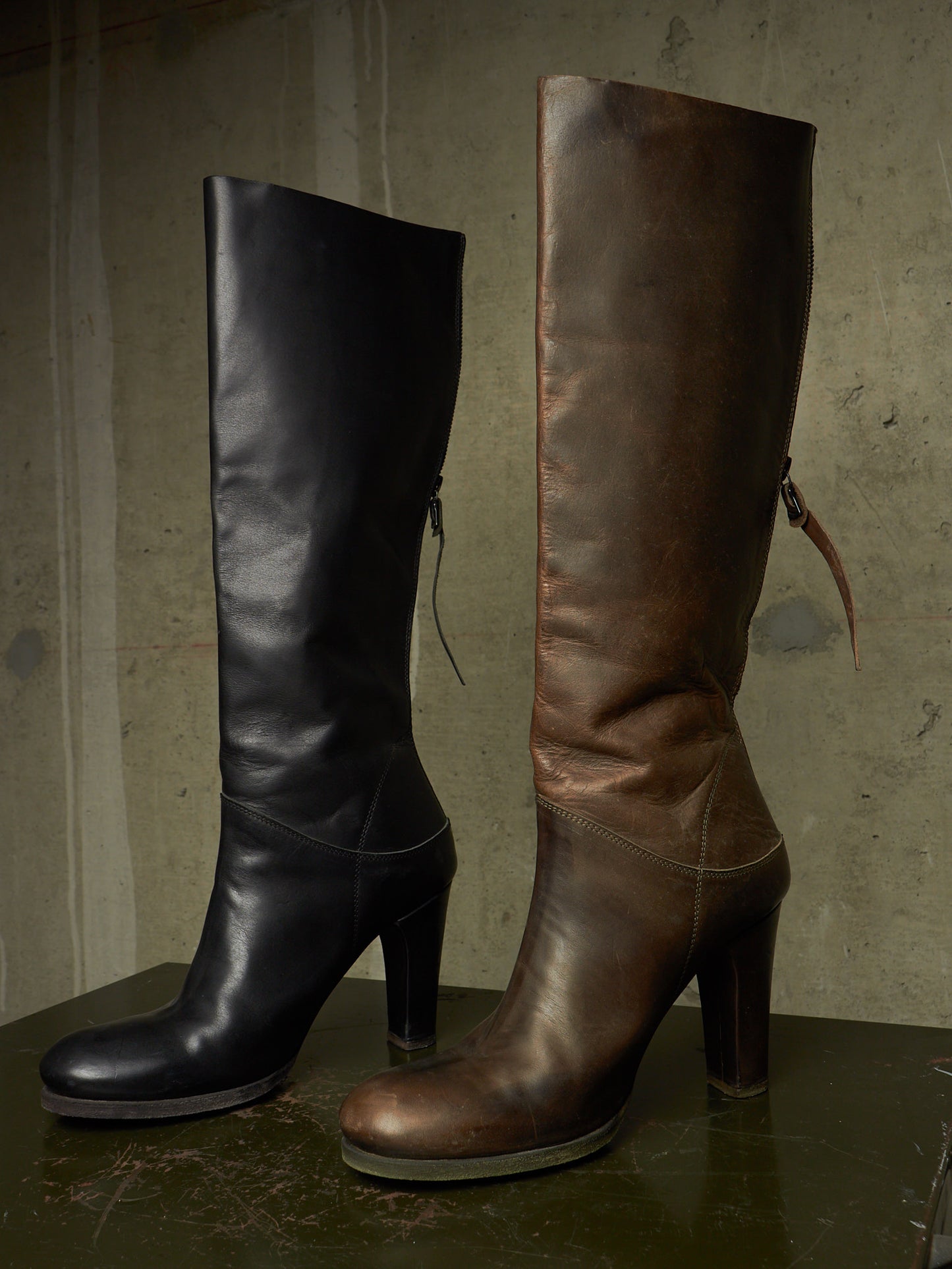m.a+ by Maurizio Amadei AW19 'SW7C46Z' VIP 1.3 Ivy Green Tall Back Zip Calf Leather Boots