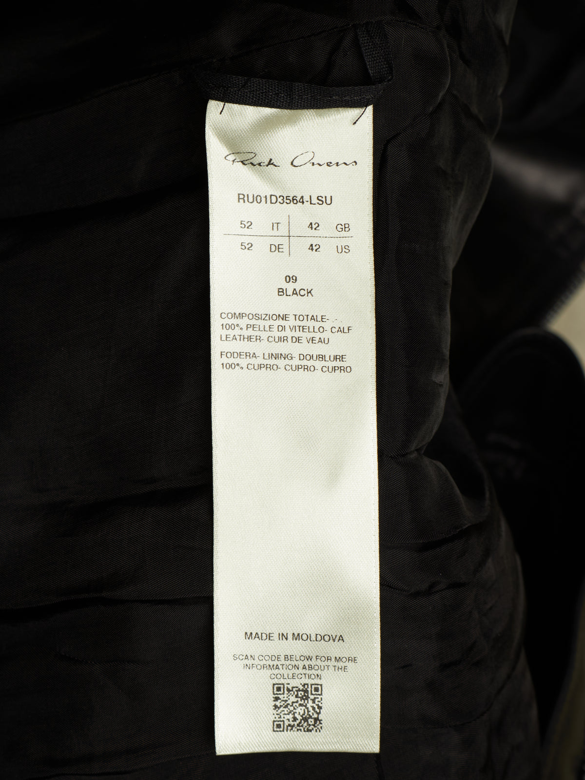 Rick Owens SS24 "LIDO" Black Calf Leather LUXOR Flight Jumpsuit