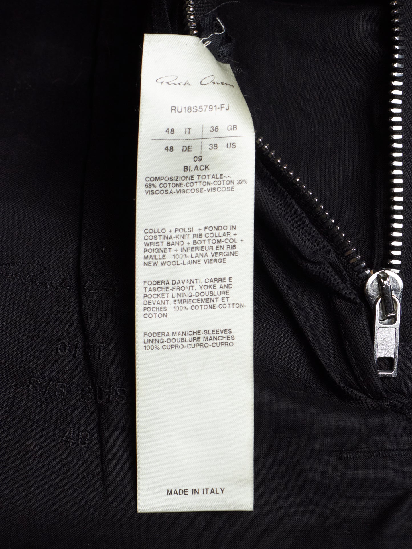 Rick Owens SS18 "DIRT" Cotton Viscose Twill MA-1 Bomber Jacket