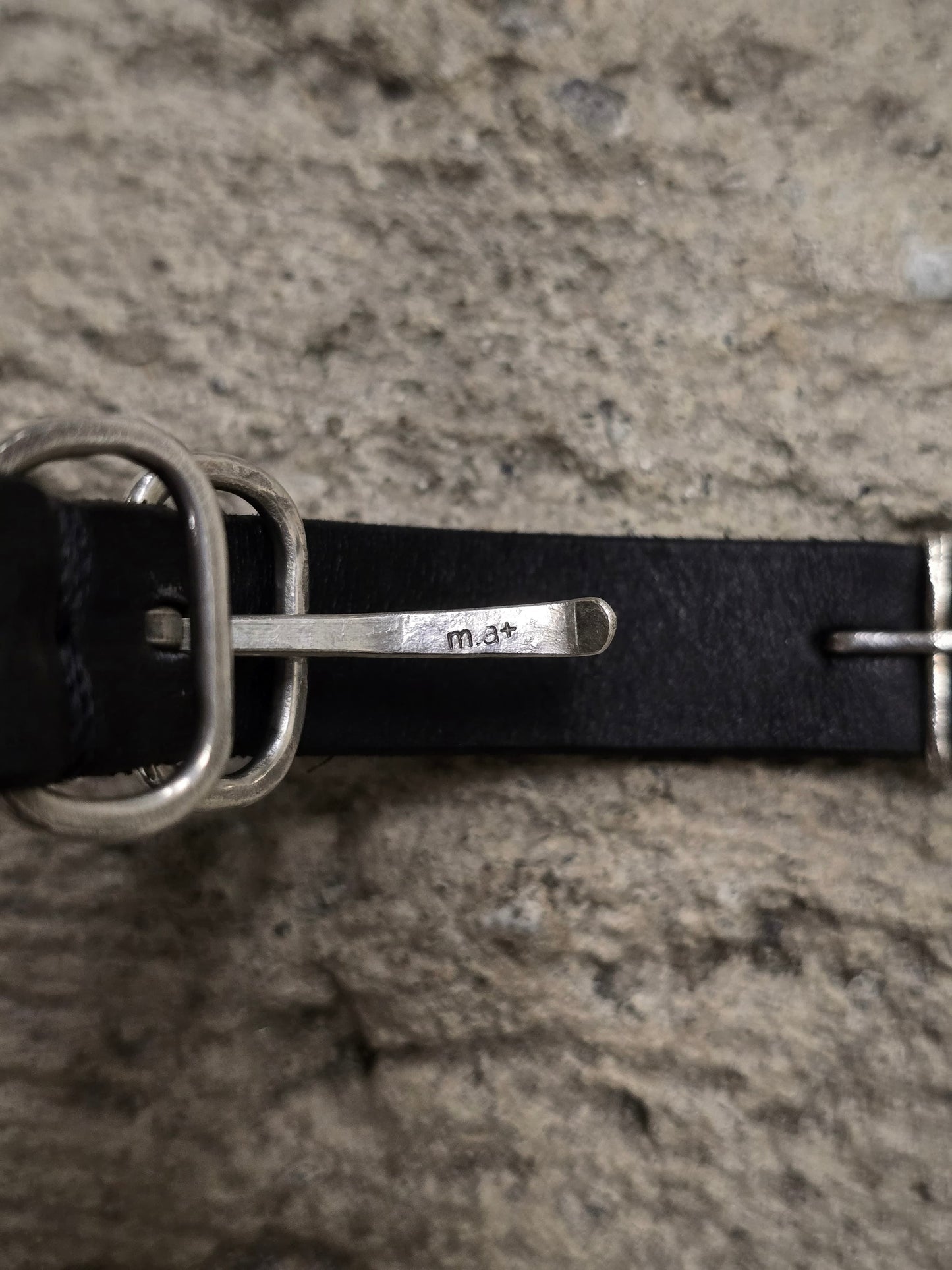 m.a+ 'A-F2BL1 GR 2.0' .925 Silver Cross Studded Cow Leather Wristband