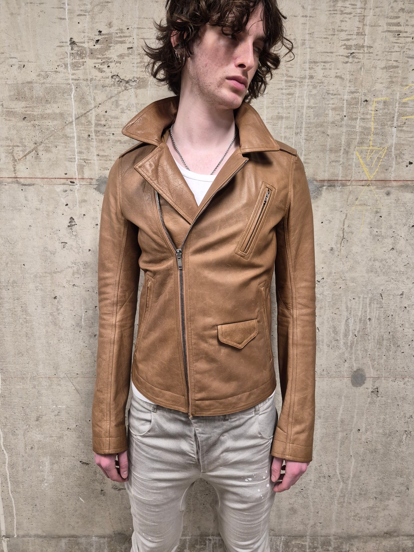 Rick Owens AW16 "MASTODON" CAMEL Heavy Calfskin Leather Stooges Jacket