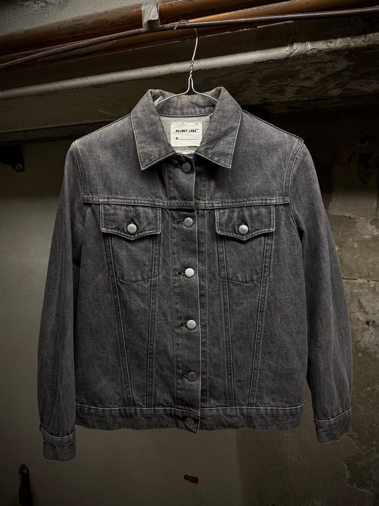Helmut Lang Early 00s Washed Grey Denim Trucker Jacket