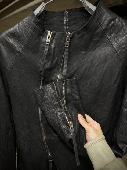 ARMY OF ME 2010s Unlined Raglan Asymmetric Zip Cow Leather Jacket