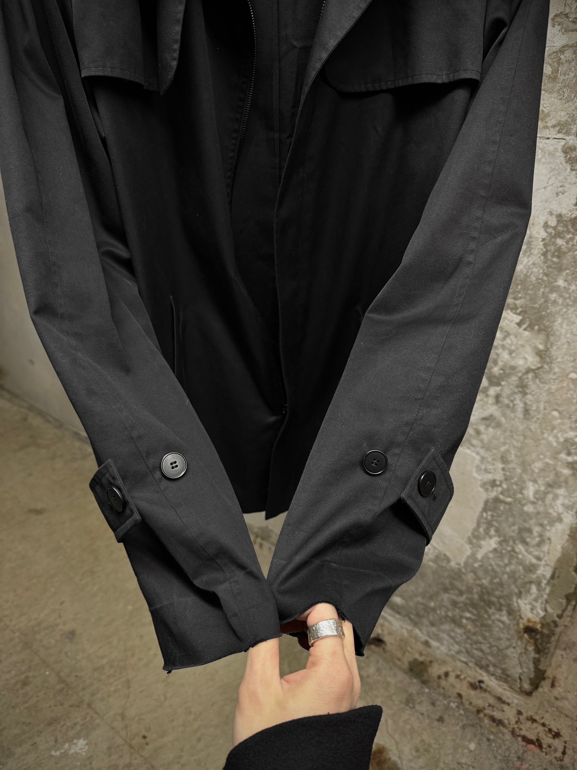 agnès b. homme Early 90s Cotton Poly Gaberdine Mac Coat detail | DRIEW GARMENTS