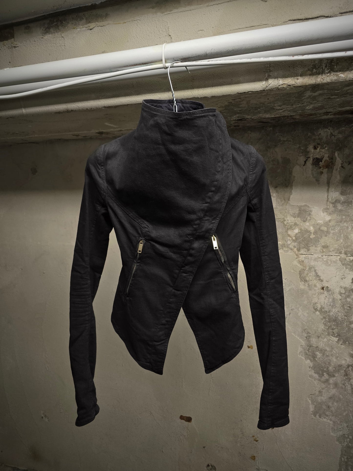 Gareth Pugh Early 00s Asymmetric Zip Mock Neck Denim Jacket