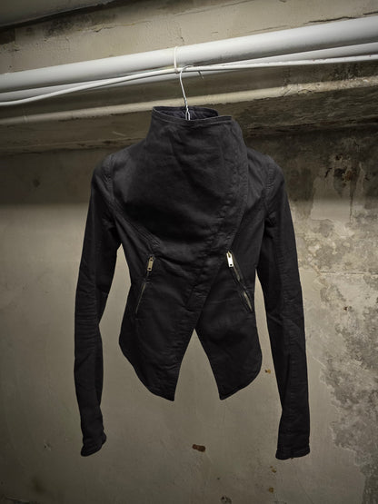 Gareth Pugh Early 00s Asymmetric Zip Mock Neck Denim Jacket
