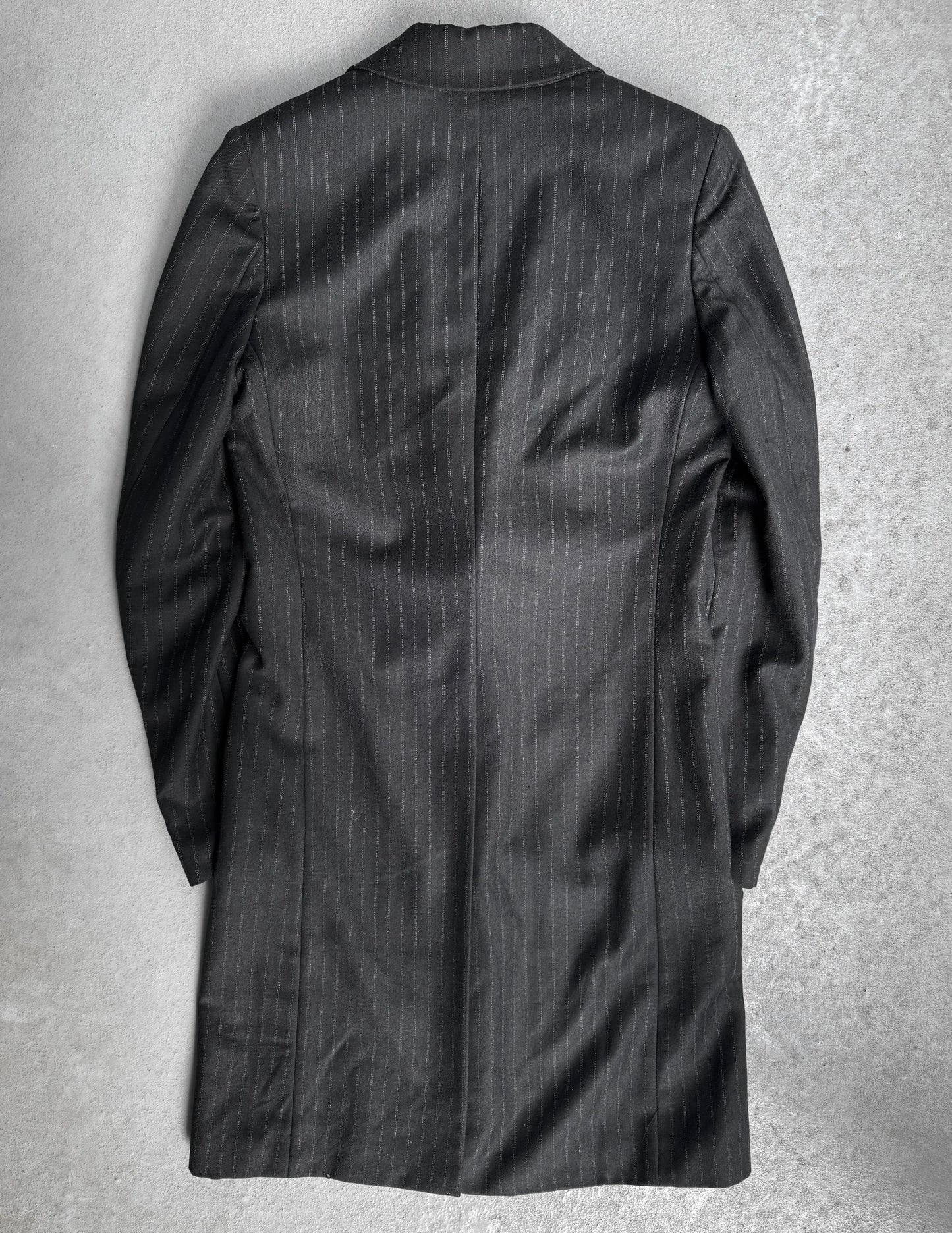 RAF SIMONS AW98-99 “Radioactivity” Satan Lapels Wool Pinstripe Long Coat