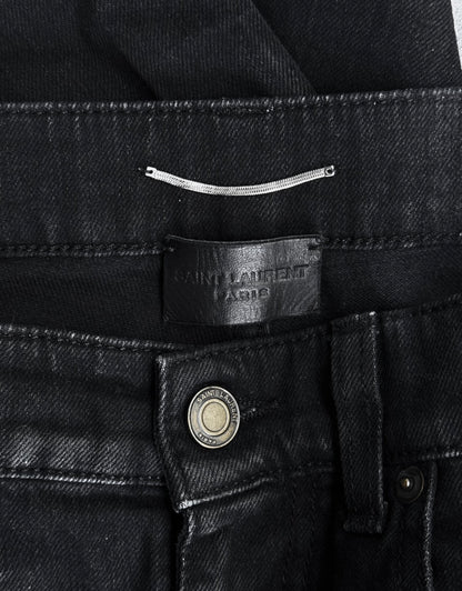 Saint Laurent Paris SS20 Black ‘D21’ Waxed Whiskers Skinny Denim