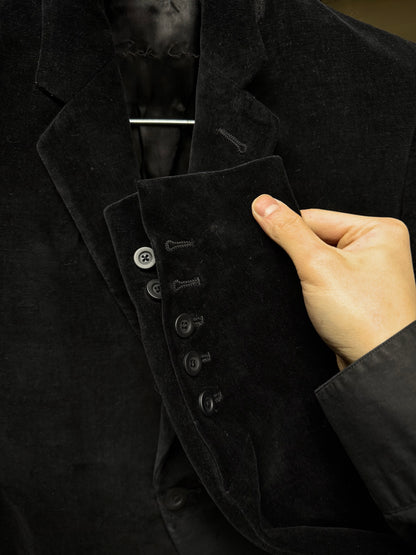 Rick Owens AW16 "MASTODON" Cotton Linen Single Button Velvet Blazer detail | DRIEW GARMENTS