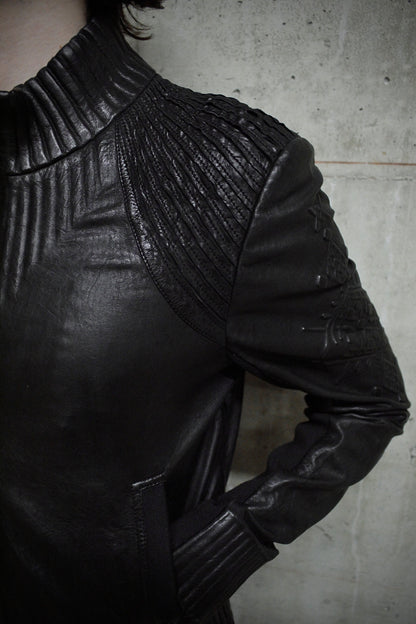 Marithé + François Girbaud Early 00s Embossed Lambskin Leather Rider Jacket detail | DRIEW GARMENTS