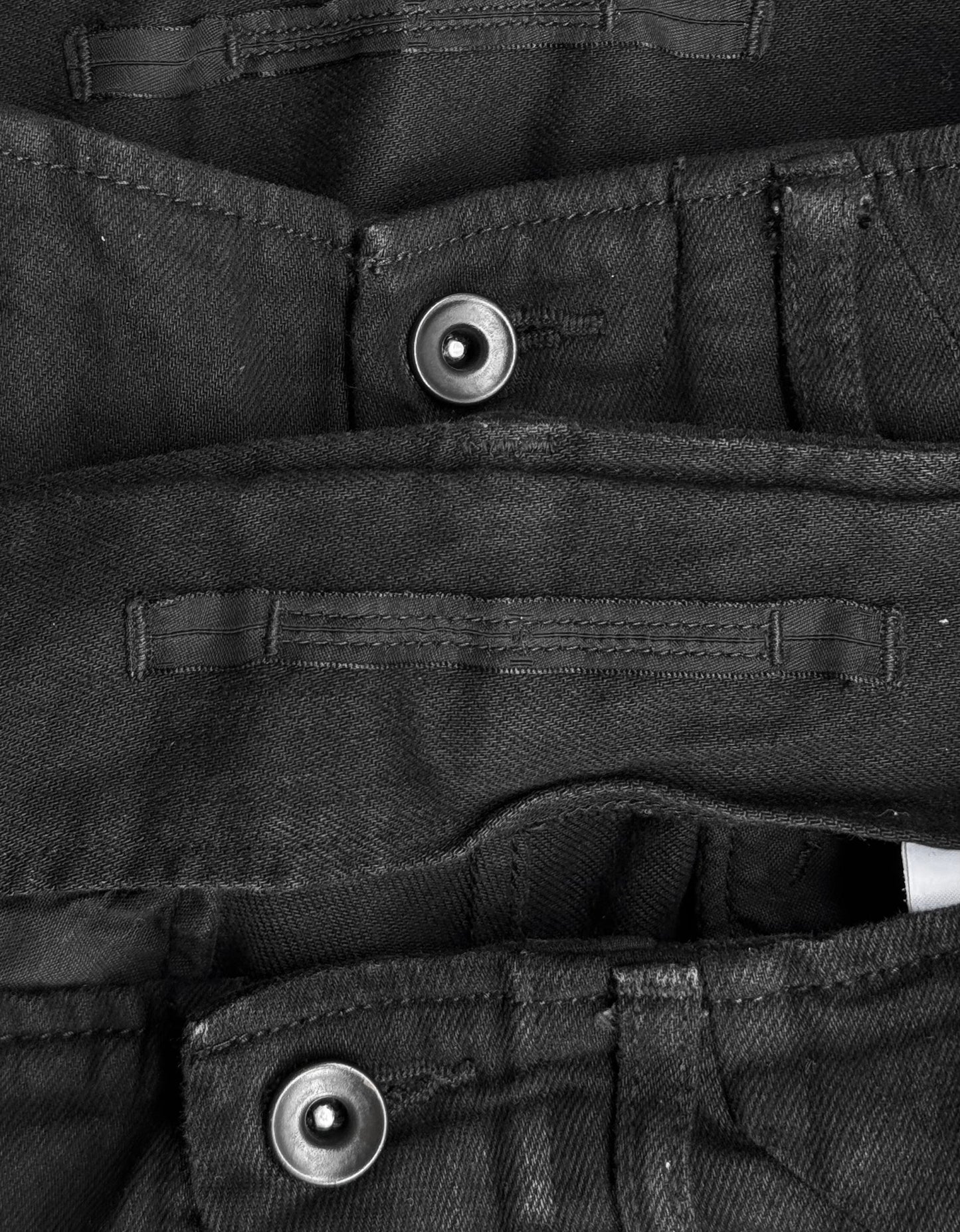 Julius_7 SS15 “prism;” Waxed Jumbo Velcro Gas-Mask Cargos Denim
