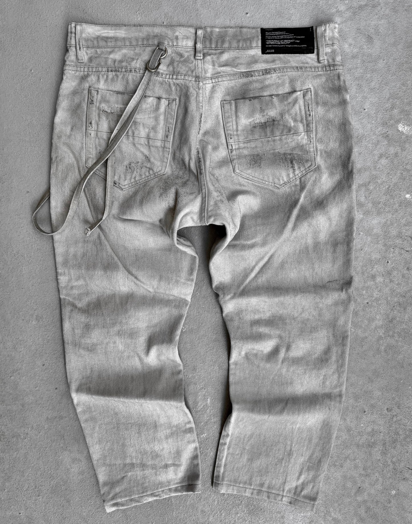Julius_7 SS11 “Chaos : Ontological Anarchism” Distressed Knee Dirty White Bootcut Denim