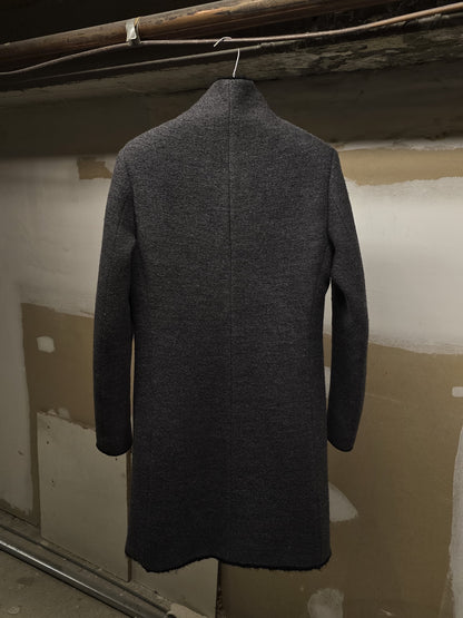 Label Under Construction AW16-17 '28FMCT62_WW62' Grey Virgin Wool Mock Neck Coat detail | DRIEW GARMENTS