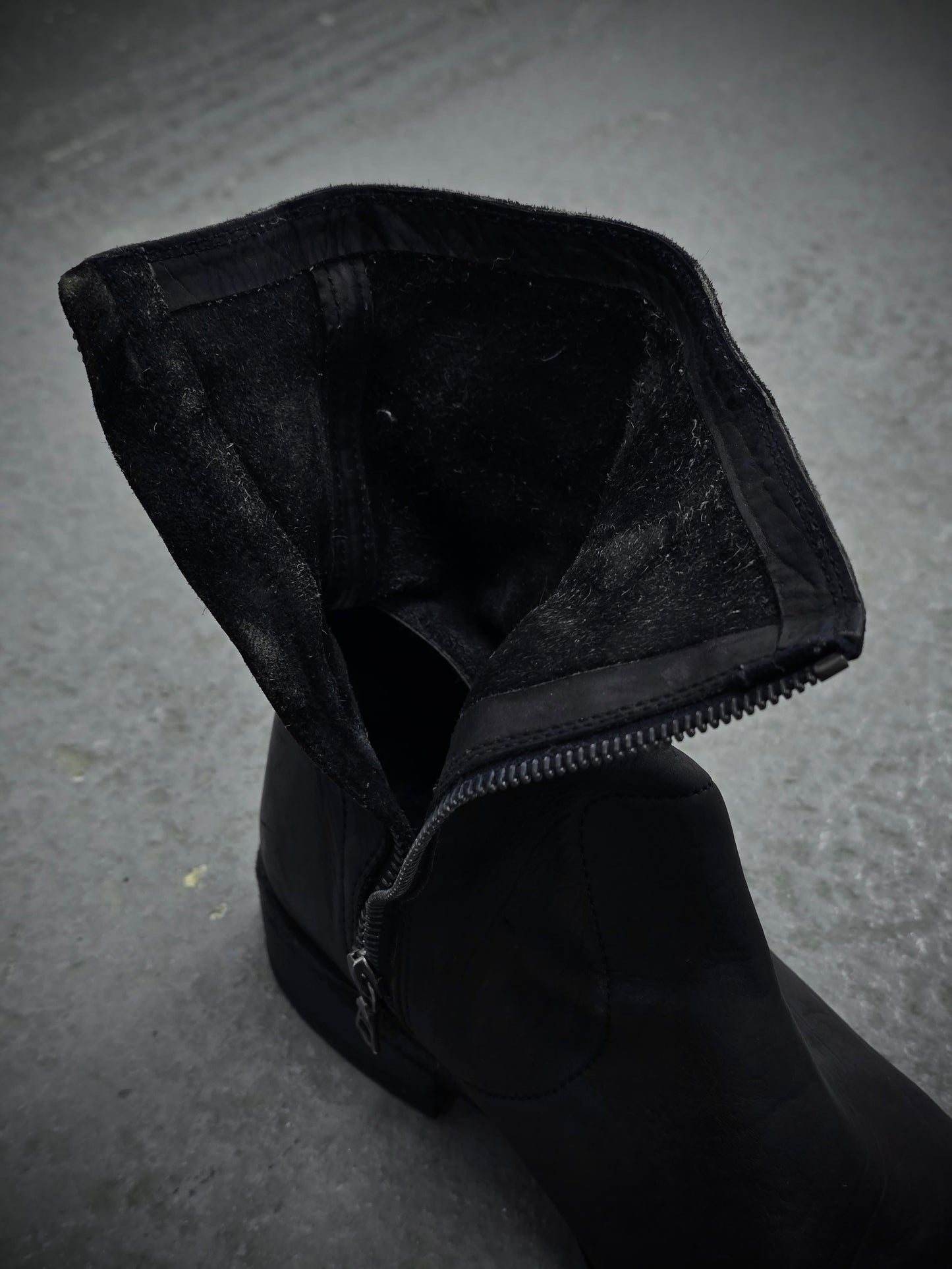 Isamu Katayama "BACKLASH" Side Zip Deerskin Leather boots detail | DRIEW GARMENTS