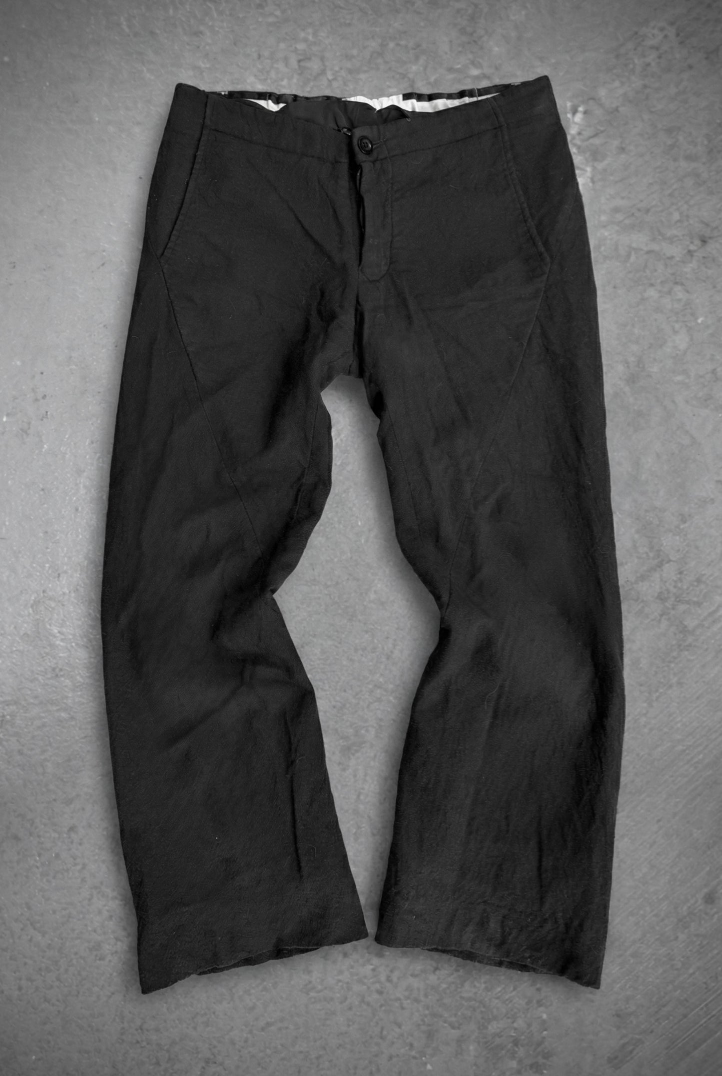 Rick Owens AW08 "STAG" Twisted Seam Frayed Hem Flare Wool Trousers