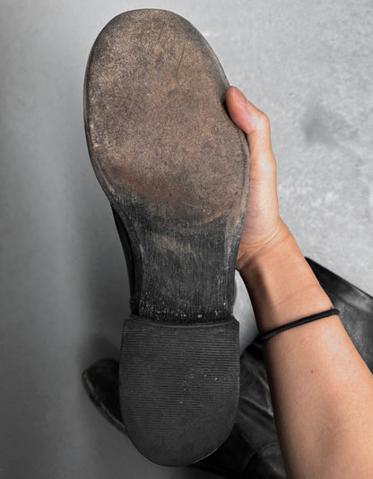 ATTACHMENT by Kazuyuki Kumagai Early 00s Charcoal Grey Calfskin Leather Back-zip Boots
