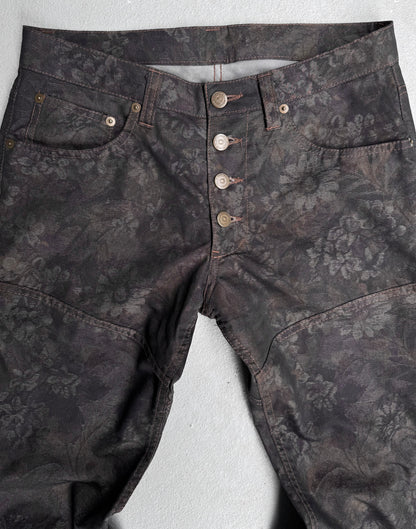 Tornado Mart Early 00s Floral Printed Flare Lace-up Pants