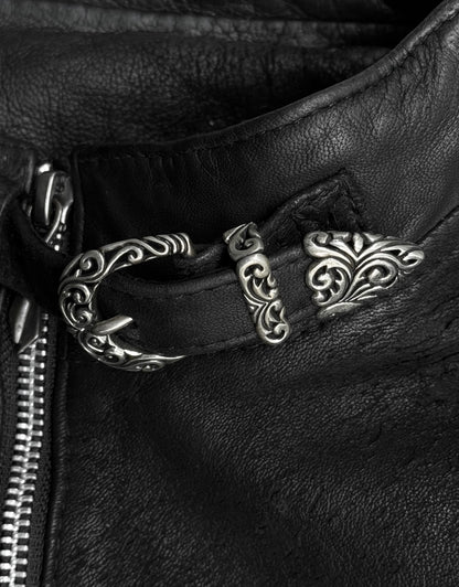 14thAddiction AW17 Distressed Sheepskin Leather Cross-zip Jacket