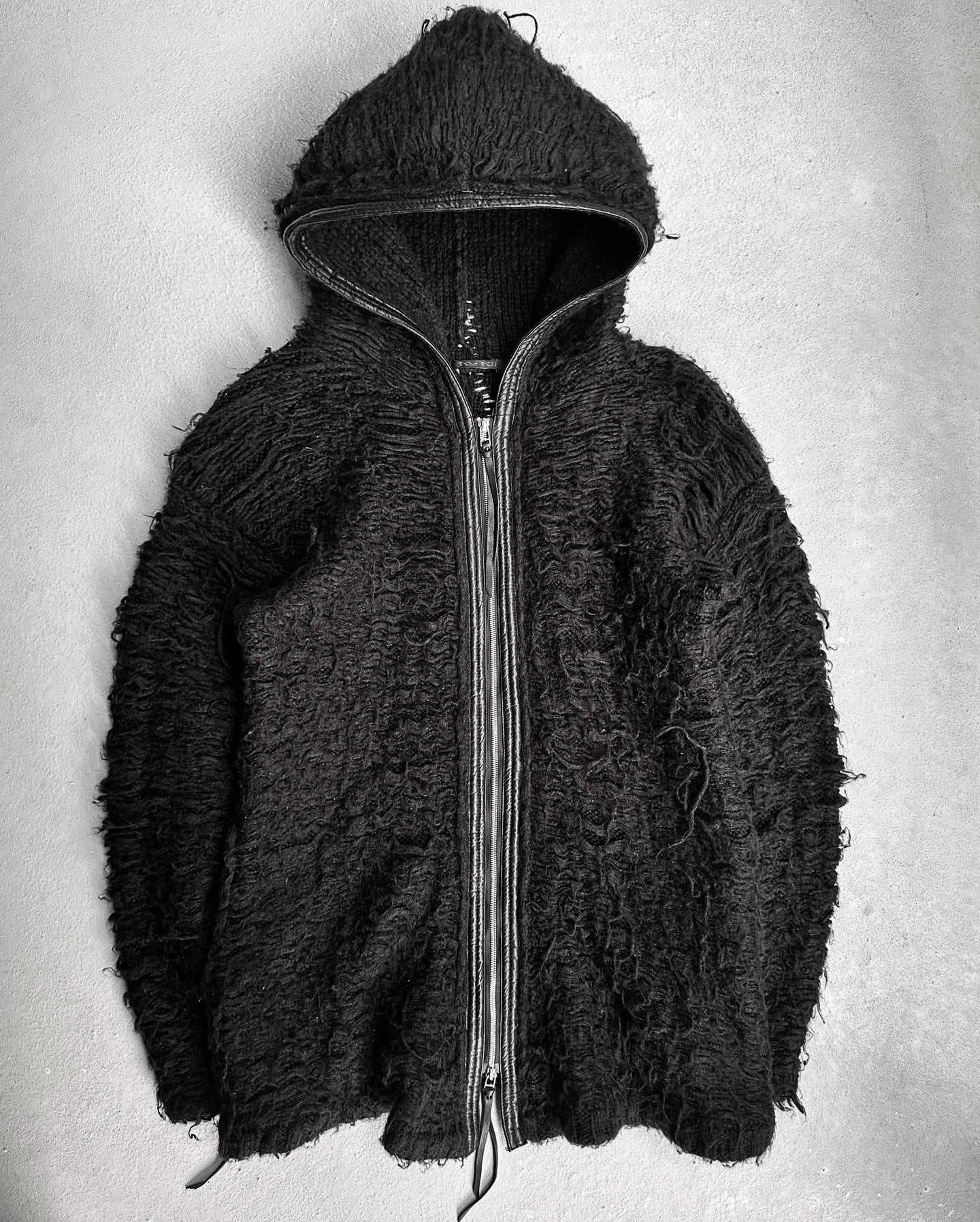 KMRii Early 00s Goatskin Trimmed ‘Distressed’ Mohair Hoodie