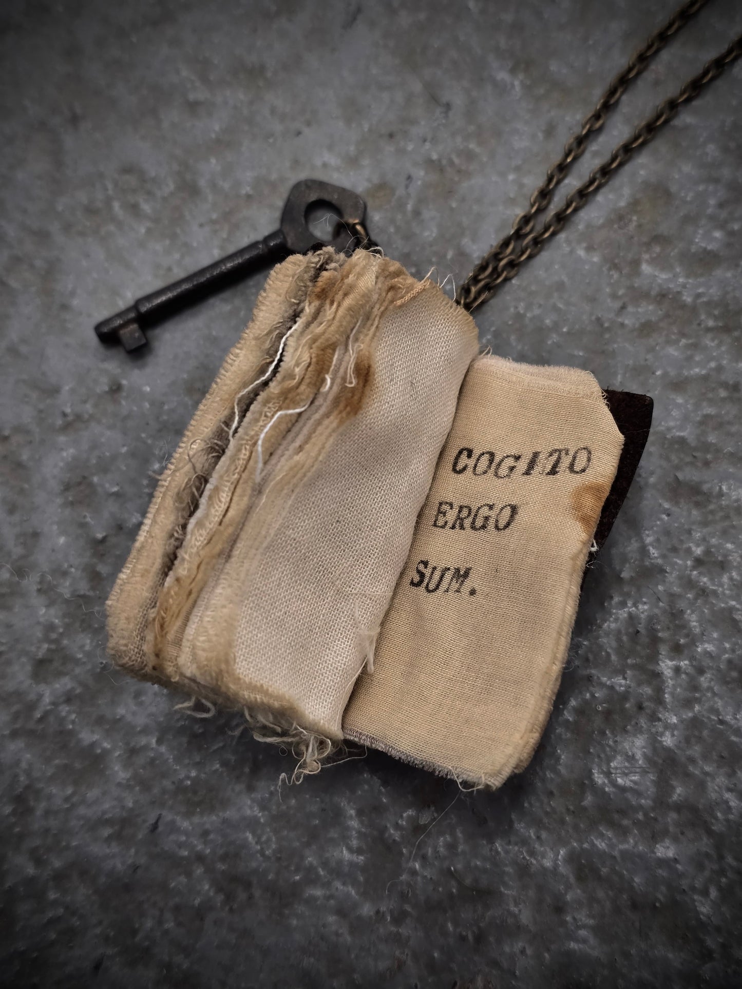 KLASICA Key & Leather Book Brass Chain Necklace detail | DRIEW GARMENTS