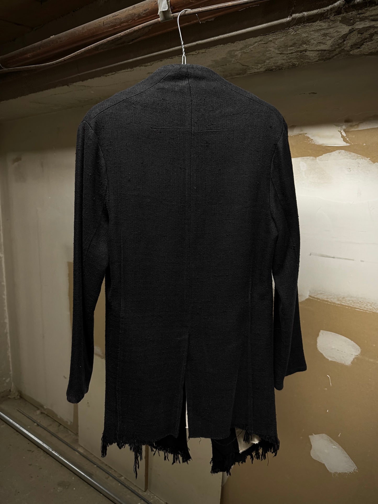 Aleksandr Manamïs Charcoal Grey Raw Silk Frayed Hem Coat