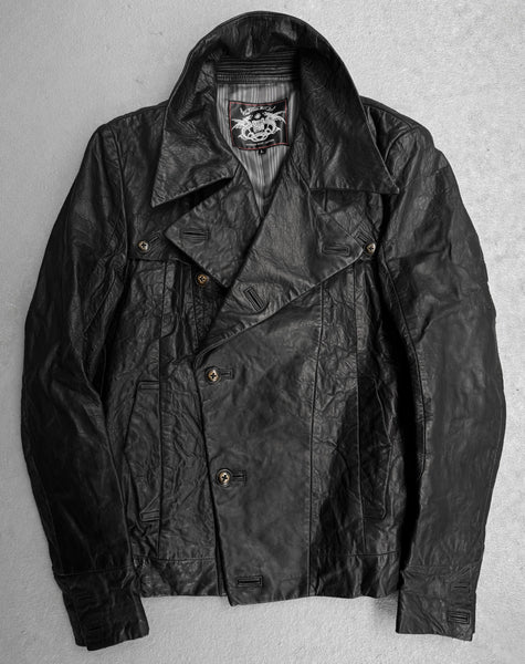 Tornado Mart Early 00s Cropped Double-breasted Sheepskin Leather