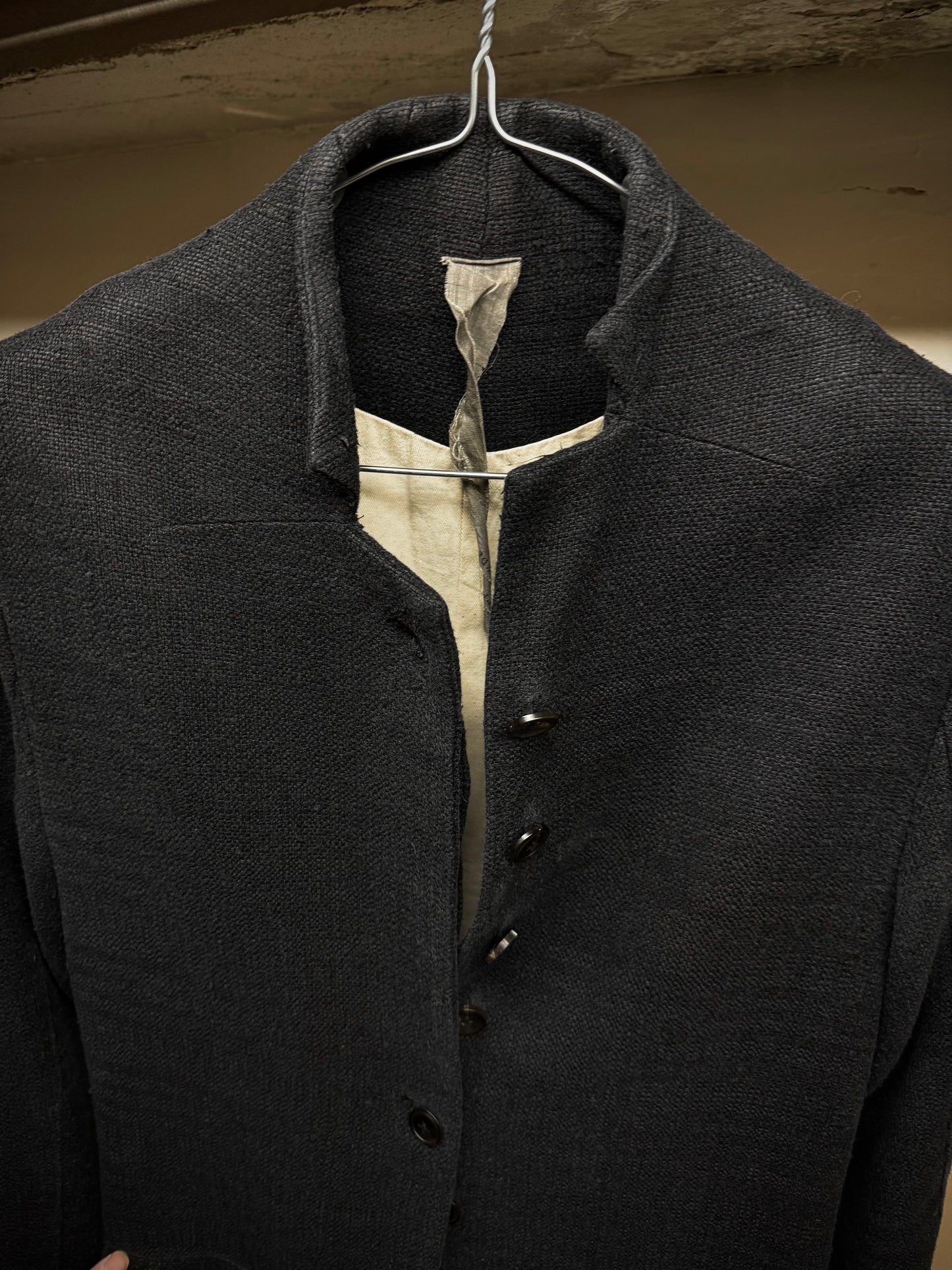 Aleksandr Manamïs Charcoal Grey Raw Silk Frayed Hem Coat detail | DRIEW GARMENTS