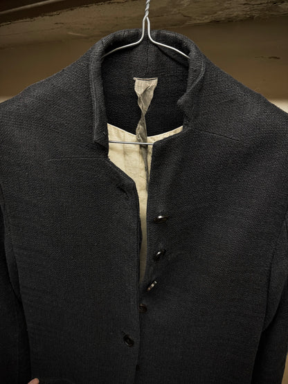 Aleksandr Manamïs Charcoal Grey Raw Silk Frayed Hem Coat detail | DRIEW GARMENTS