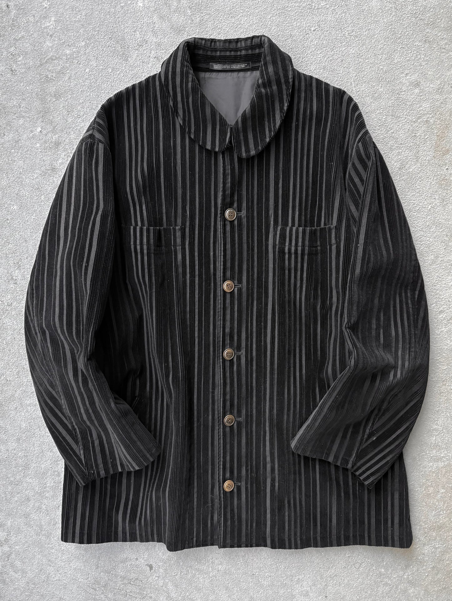 Yohji Yamamoto POUR HOMME AW96 Velvet Stripe Corduroy Oversized Coat detail | DRIEW GARMENTS