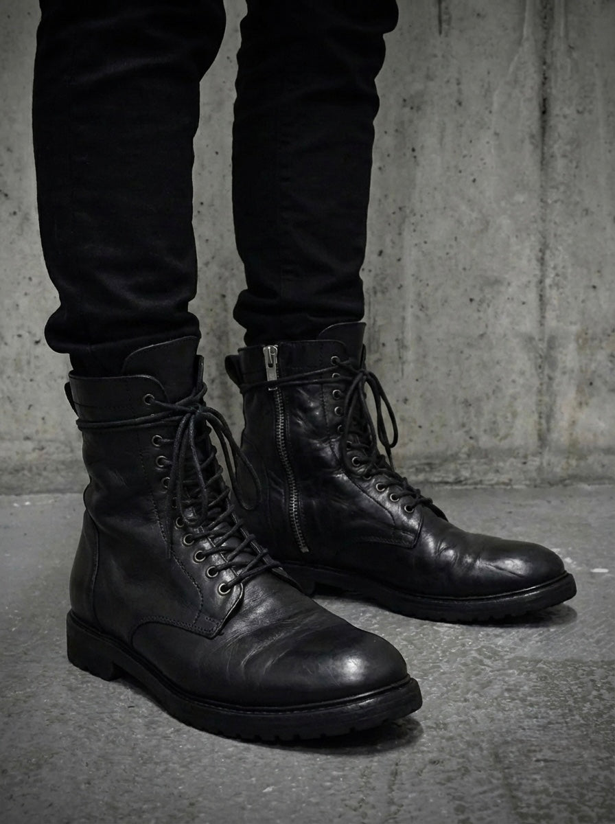 Rick Owens SS15 "FAUN" Goodyear Flex Calf Leather Side Zip Combat Boots
