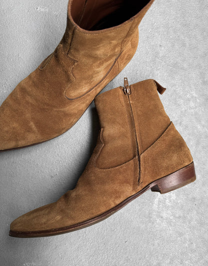 CELINE SS19 Brown Suede 'Jacno' Side Zip Boots