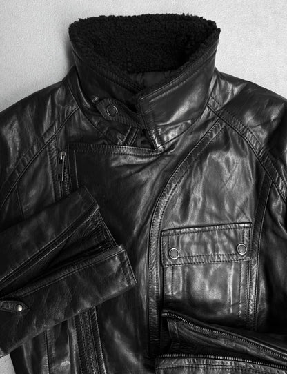 5351 Pour Les Hommes Early 00s Cowhide Leather Belted Moto Trench Coat