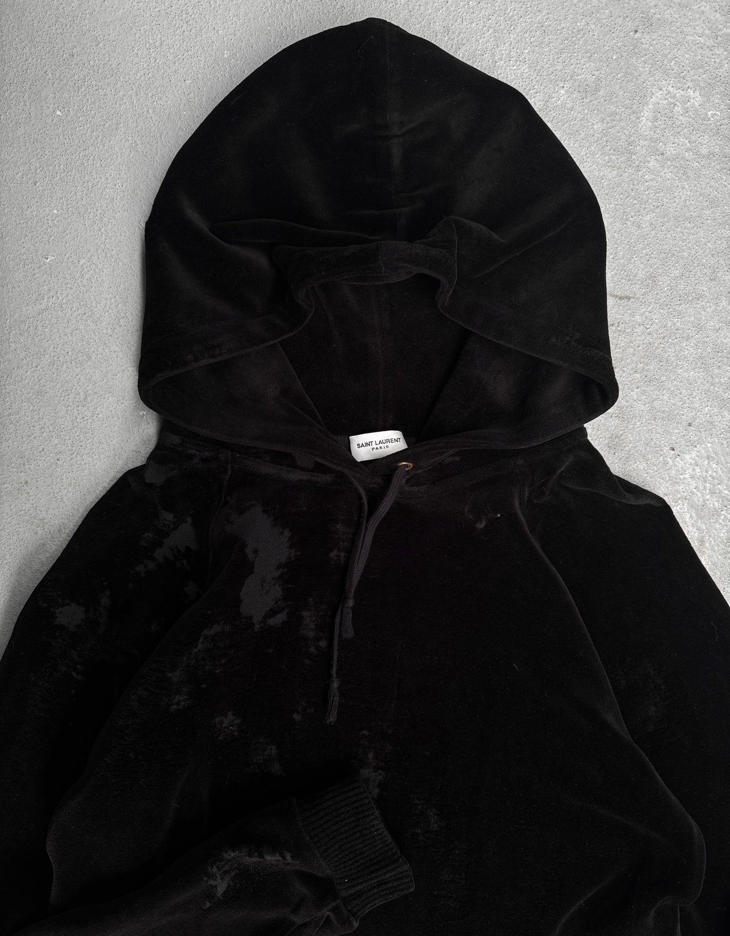 Saint Laurent Paris AW18 Distressed Velvet Raglan Sleeve Hoodie