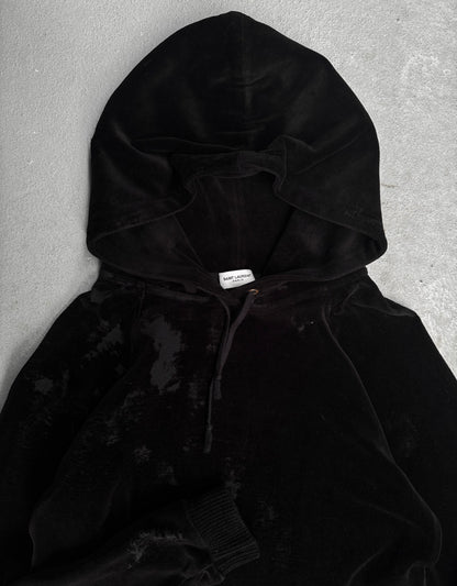 Saint Laurent Paris AW18 Distressed Velvet Raglan Sleeve Hoodie