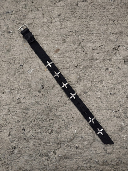 m.a+ 'A-F2BL1 GR 2.0' .925 Silver Cross Studded Cow Leather Wristband
