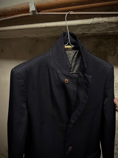 COMME des GARÇONS HOMME PLUS AW13 Dark Navy Hem Strap Poly Long Blazer detail | DRIEW GARMENTS