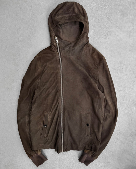 Rick Owens AW08 “STAG” Blistered Lamb Leather Scuba Bullet Hooded Jacket