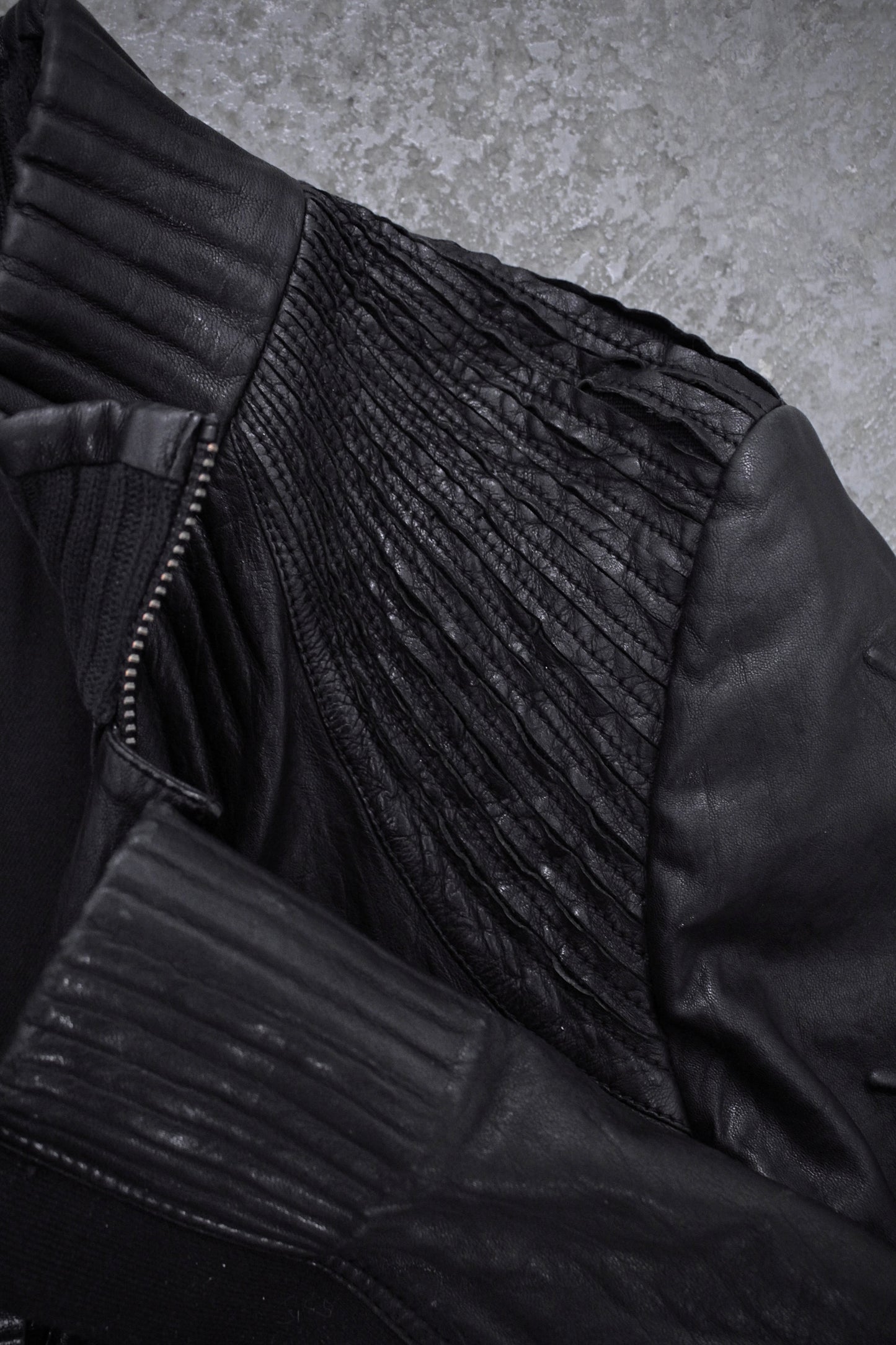 Marithé + François Girbaud Early 00s Embossed Lambskin Leather Rider Jacket detail | DRIEW GARMENTS