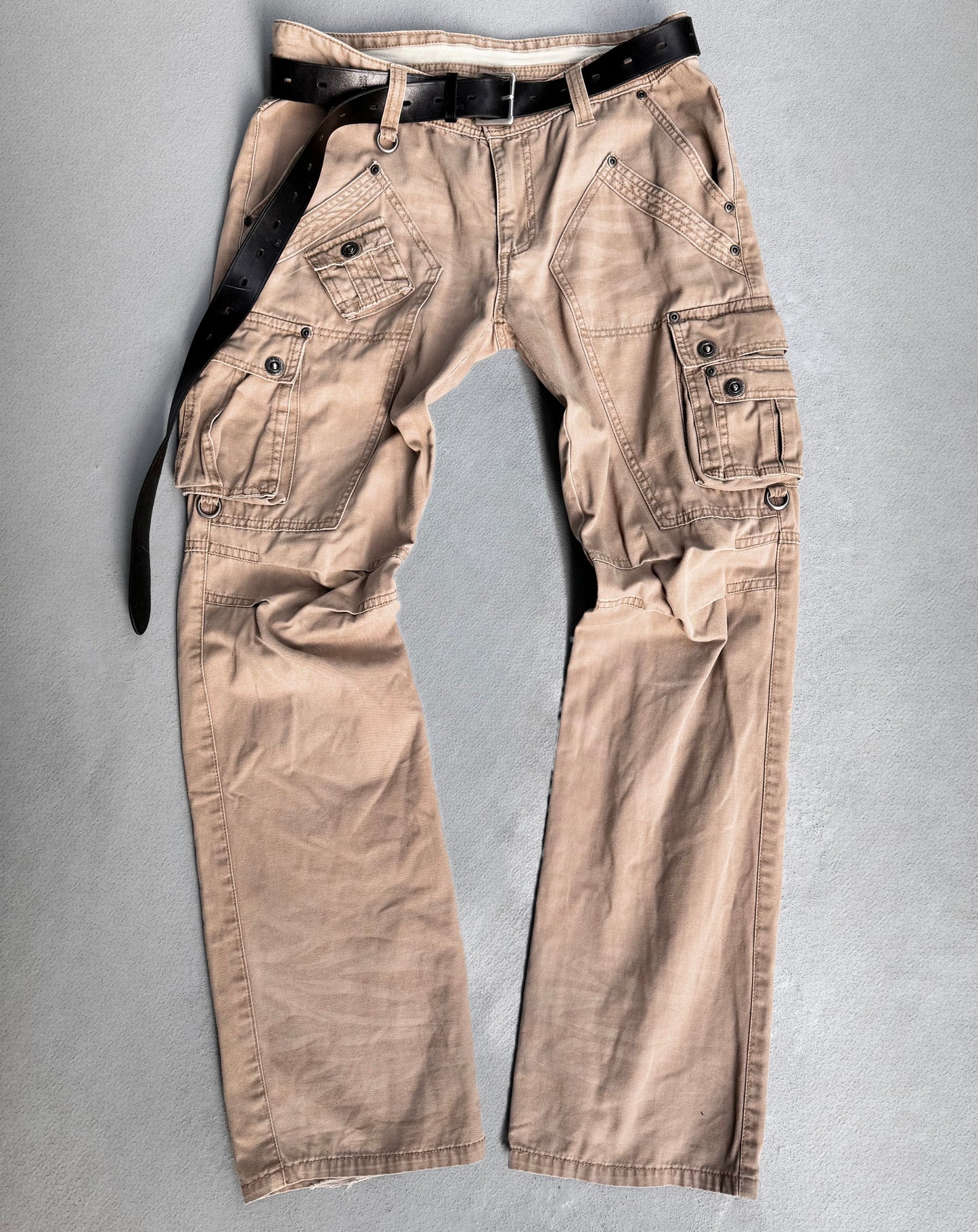 InTheAttic Early 00s Beige Bootcut Military Cargo Pants