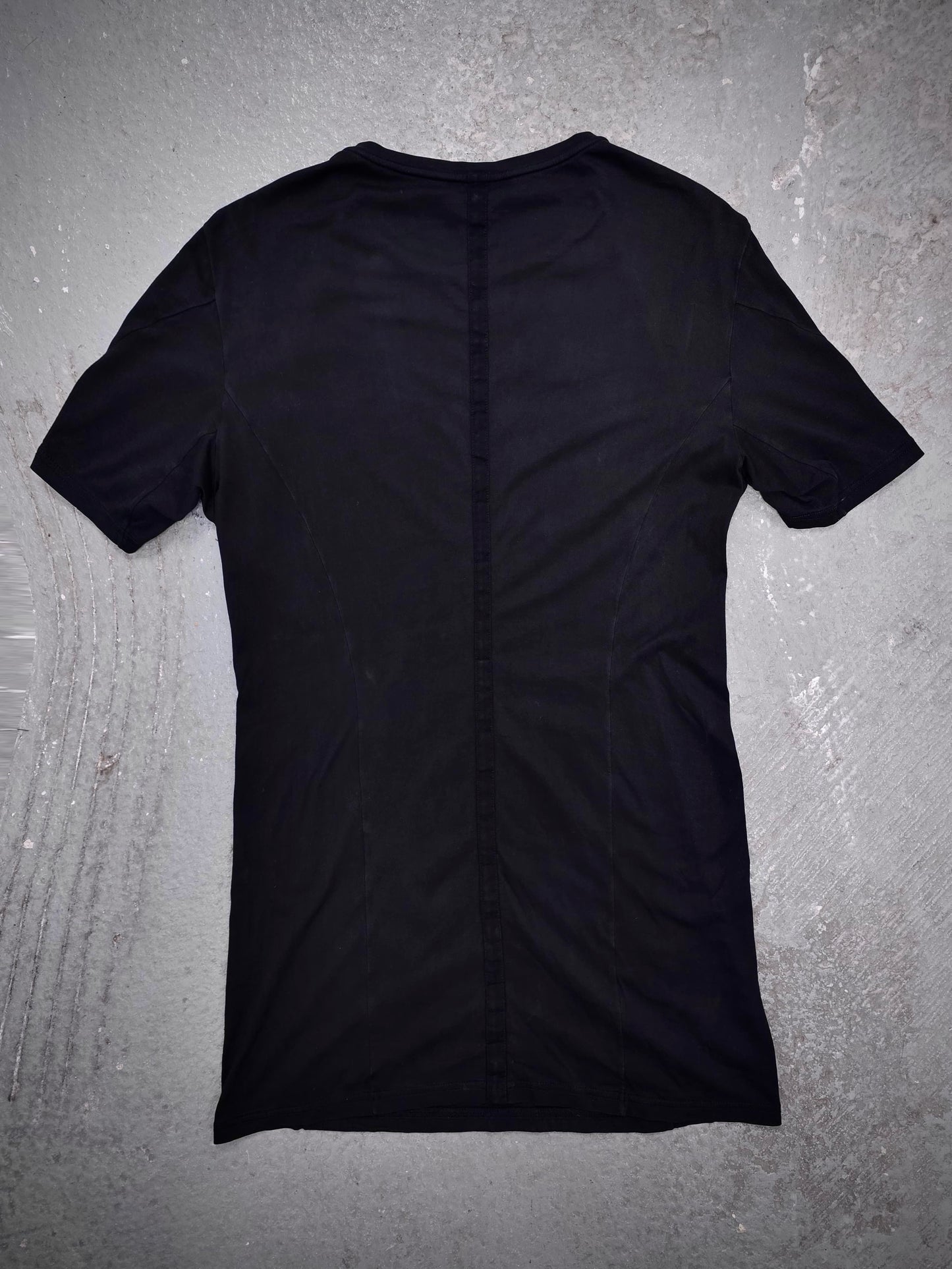 DEVOA Rolled Neck Blistered Leather Back Seam Panel T-shirt detail | DRIEW GARMENTS