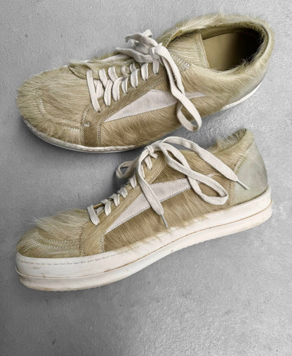 Rick Owens AW23 “LUXOR” Dirty Acid Pony ‘Vintage’ Leather Sneakers